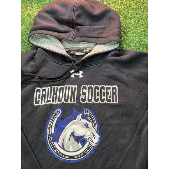 Under Armour Blue Pullover Hoodie‎ Sweatshirt Calhoun Soccer Logo Mens Large LG - Picture 2 of 6